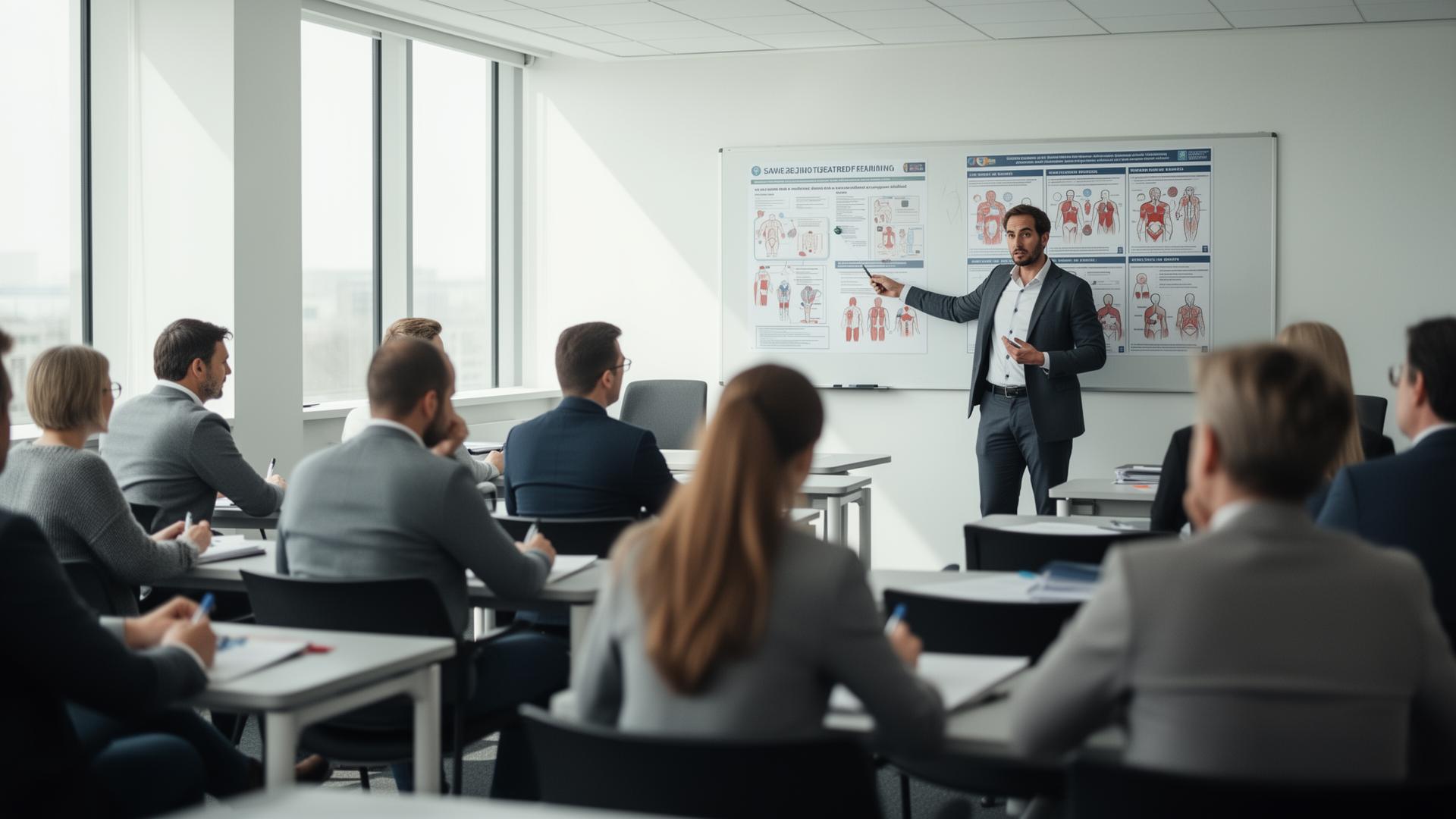 Instructor lecturing a classroom of students